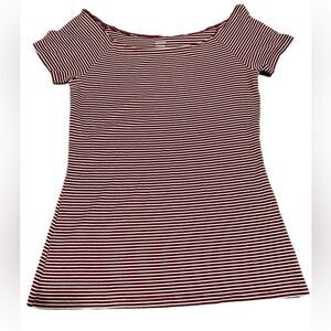 Old Navy Top-Maroon and White Striped-Medium